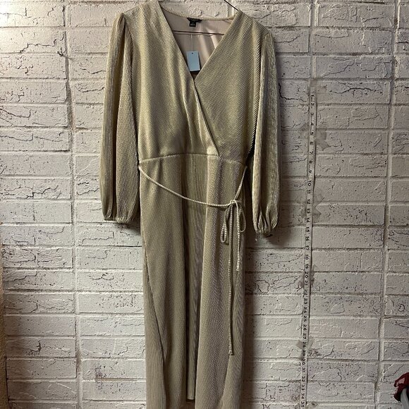 Ann Taylor Petite Gold Metallic Shimmer Wrap Dress | Size SP - Picture 1 of 12